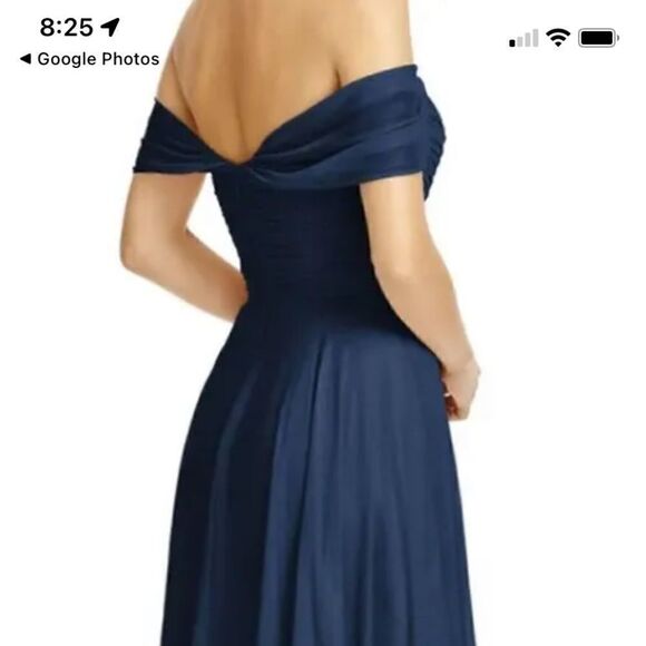 Dessy Collection Lux Off the Shoulder Maxi Dress Taupe Size 4 - Picture 3 of 11